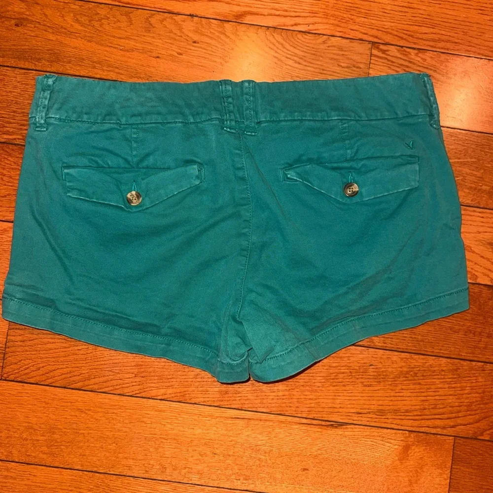 Women’s American Eagle Teal Low Rise Shortie Stretch Shorts Y2K Size 10 EUC